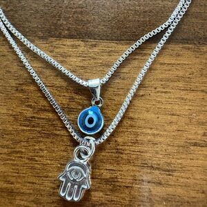 Turkish Lucky Double Layer Palm Evil Eyes Pendant Necklace